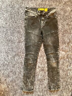 Regal Exchange Men’s 28x30 Black Acid Wash Moto Biker Skinny Jeans Distressed